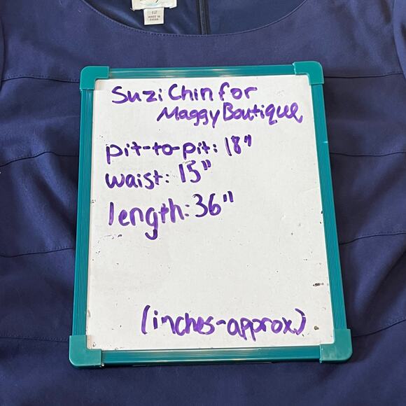 Suzi Chin Navy Fit & Flare Dress 12 Modest Minimalist Workwear Quiet Luxury prep - Picture 8 of 8